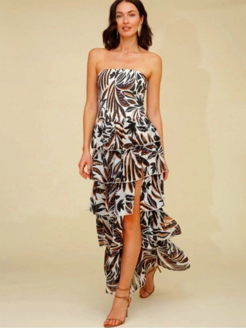 Avec Les Filles Women's Smocked-Bodice Strapless Maxi Dress Bali Garden